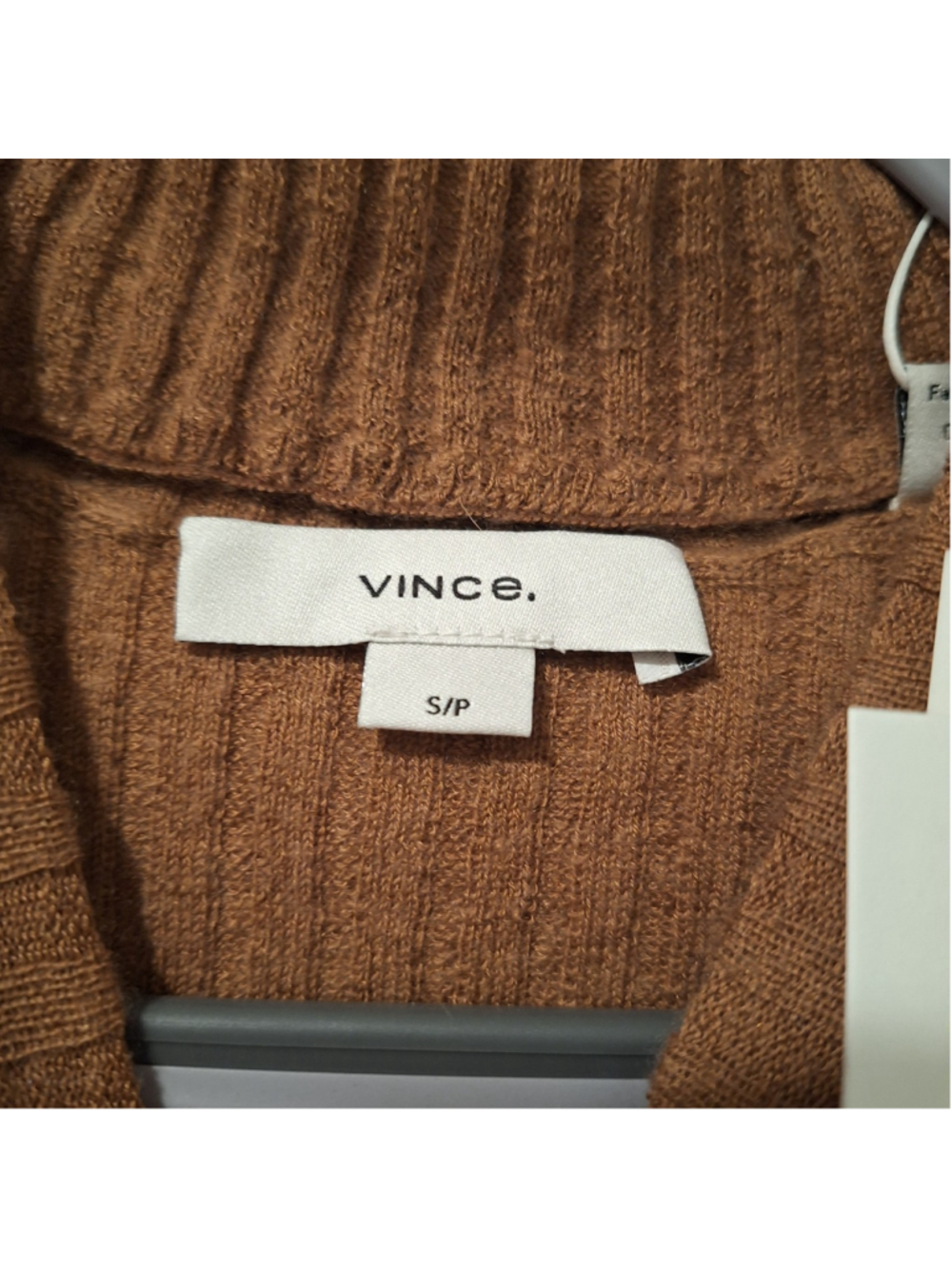NWT Vince Sweater Womens S Brown Cashmere Silk Mock Neck Ribbed Knit Pullover - Picture 5 of 10